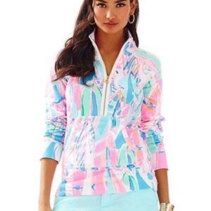 Lilly Pulitzer Skipper Popover Quarter-Zip Pullover in Out to Sea Print Like New
